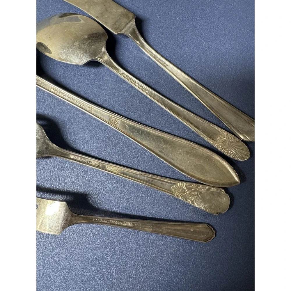 VTG Lot 5 Mixed Silverplate Spoons Forks Flatware Silver Plate CRAFT Jewelry MKR
